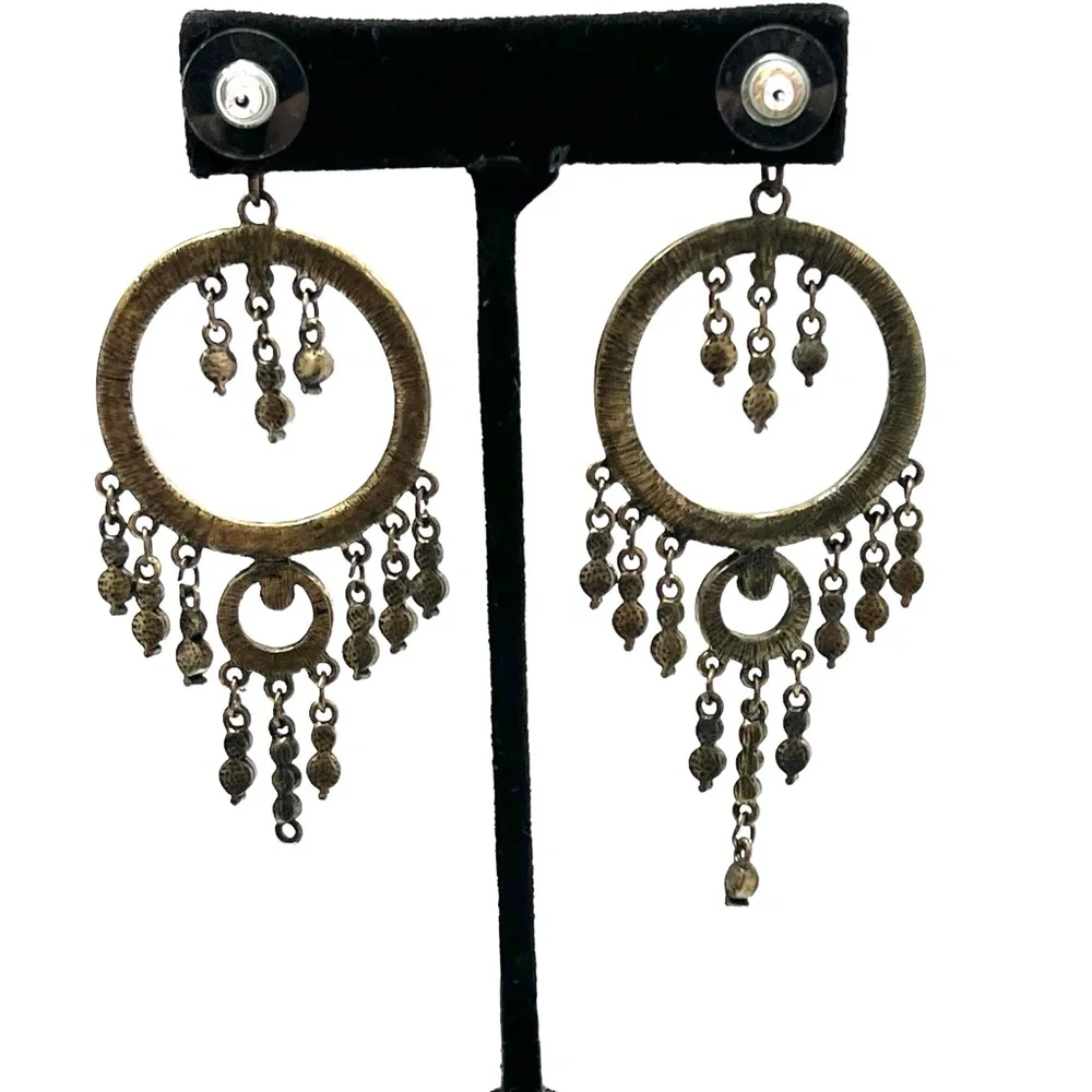 VINTAGE GREEN CRYSTAL CHANDELIER DROP EARRINGS